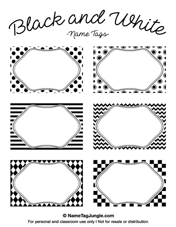 Printable Black And White Name Tags