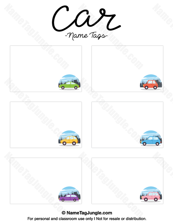 Printable Car Name Tags