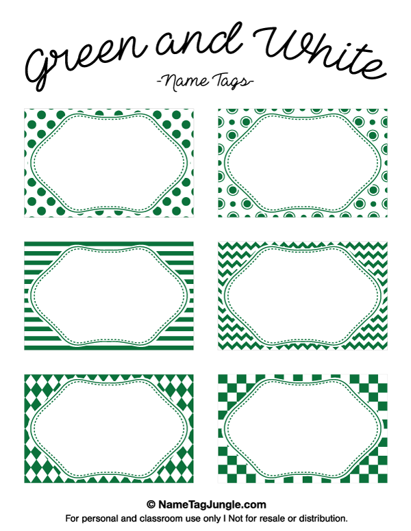 Green and White Name Tags