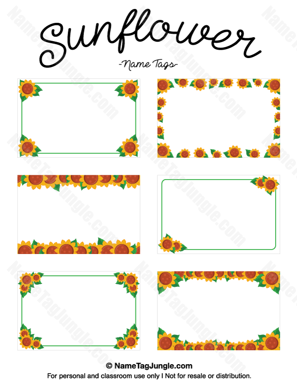 Printable Sunflower Name Tags