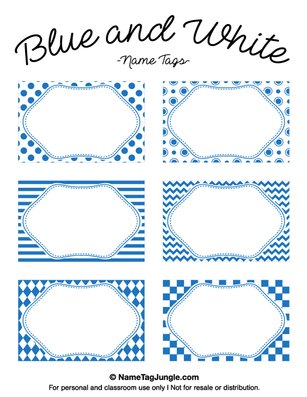 Blue and White Name Tags
