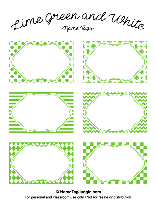 Lime Green and White Name Tags
