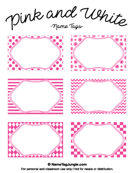 Pink and White Name Tags