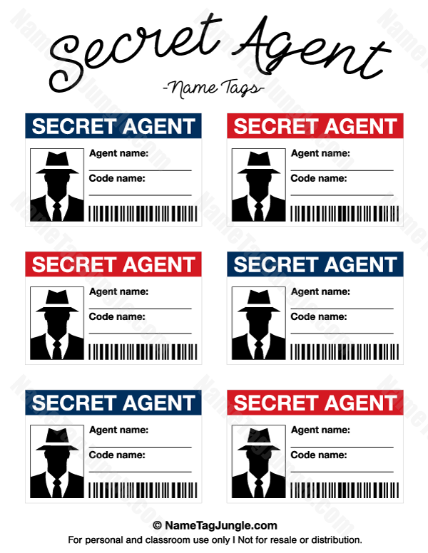 Secret Agent Name Tags